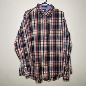 Y2K Vintage Tommy Hilfiger Mens XXL Long Sleeve Button Down Red Blue Check Plaid